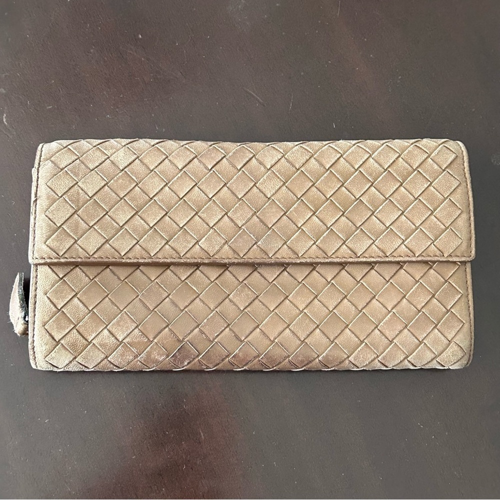 Authentic Bottega Veneta Long Wallet Intrecciato Brown Woman Unisex